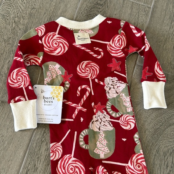 Burt’s bees baby organic cotton snug fit cocoa and candy footed pajamas red - Picture 7 of 8